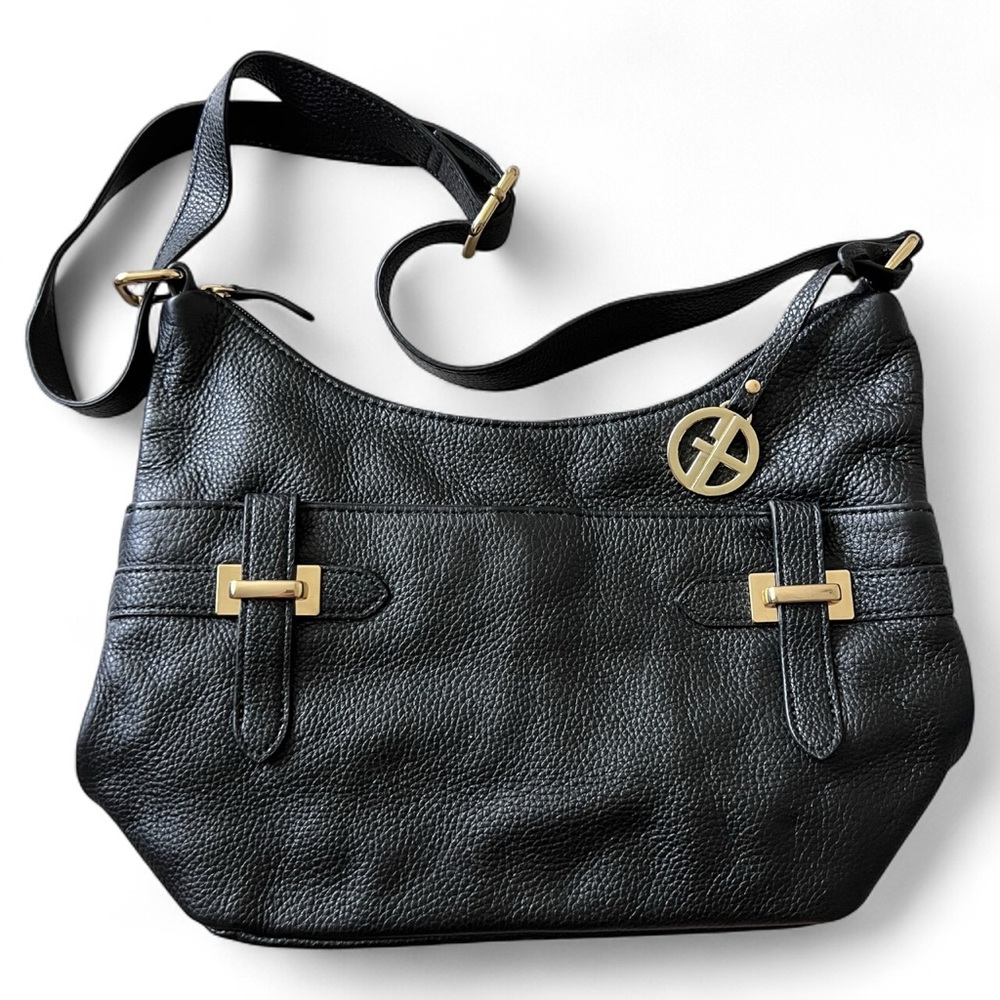 Giani Bernini Pebbled Leather Shoulder Bag Black Gold Hardware